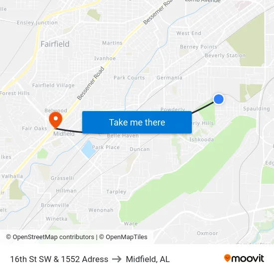 16th St SW & 1552 Adress to Midfield, AL map