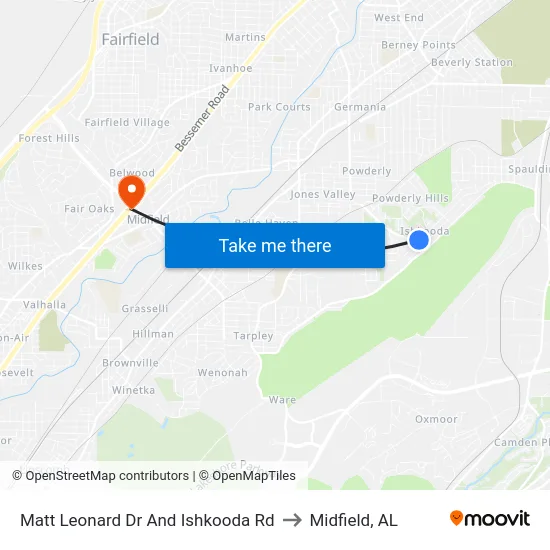 Matt Leonard Dr And Ishkooda Rd to Midfield, AL map