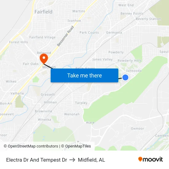 Electra Dr And Tempest Dr to Midfield, AL map