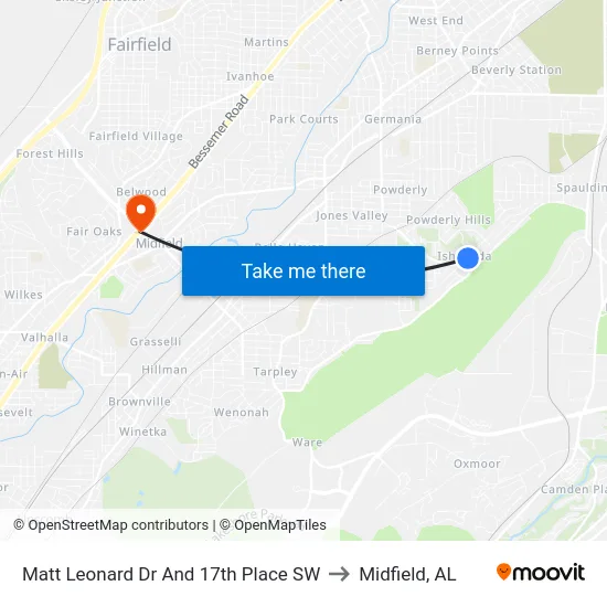 Matt Leonard Dr And 17th Place SW to Midfield, AL map