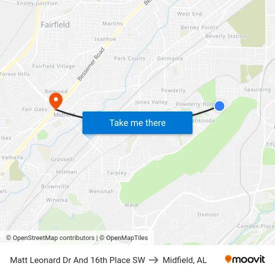 Matt Leonard Dr And 16th Place SW to Midfield, AL map
