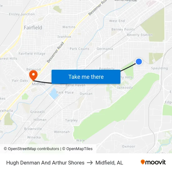 Hugh Denman And Arthur Shores to Midfield, AL map