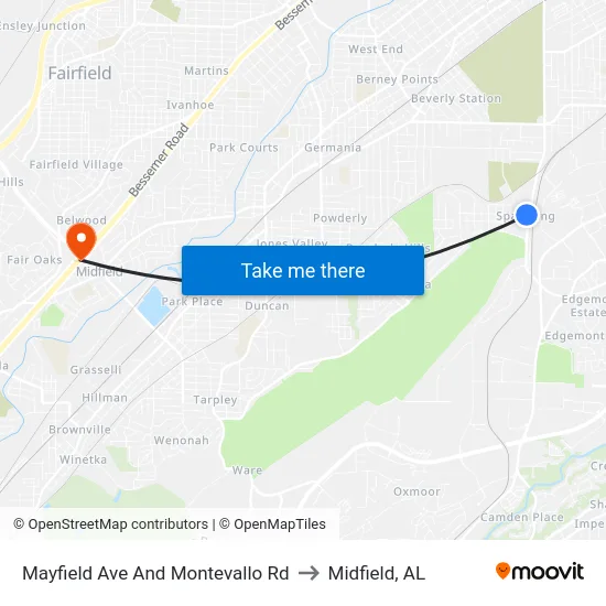 Mayfield Ave And Montevallo Rd to Midfield, AL map