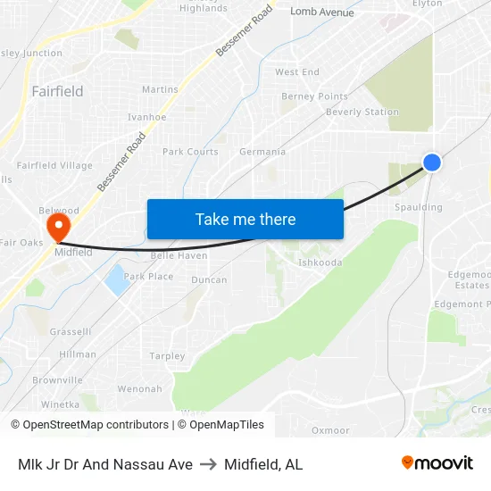 Mlk Jr Dr And Nassau Ave to Midfield, AL map