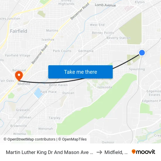 Martin Luther King Dr And Mason Ave (Ib) to Midfield, AL map