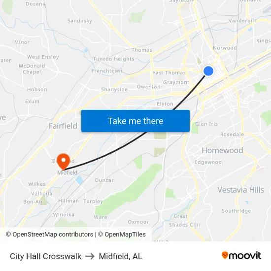 City Hall Crosswalk to Midfield, AL map