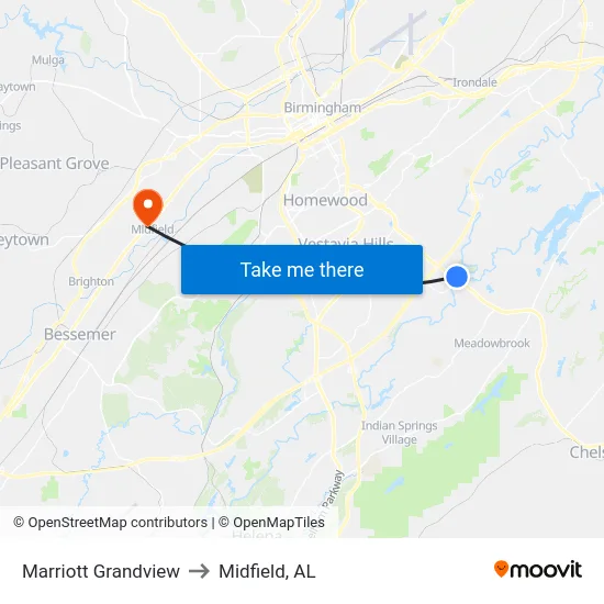 Marriott Grandview to Midfield, AL map