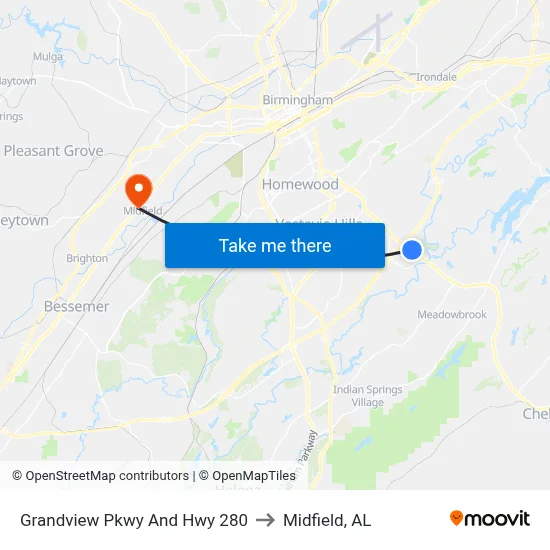 Grandview Pkwy And Hwy 280 to Midfield, AL map