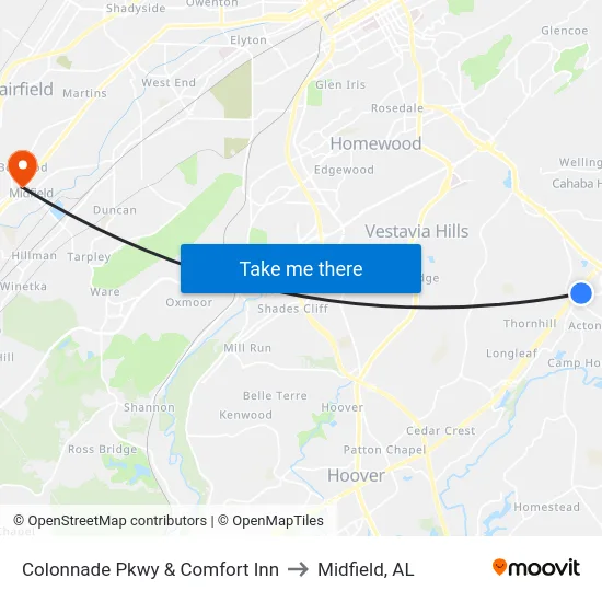 Colonnade Pkwy & Comfort Inn to Midfield, AL map