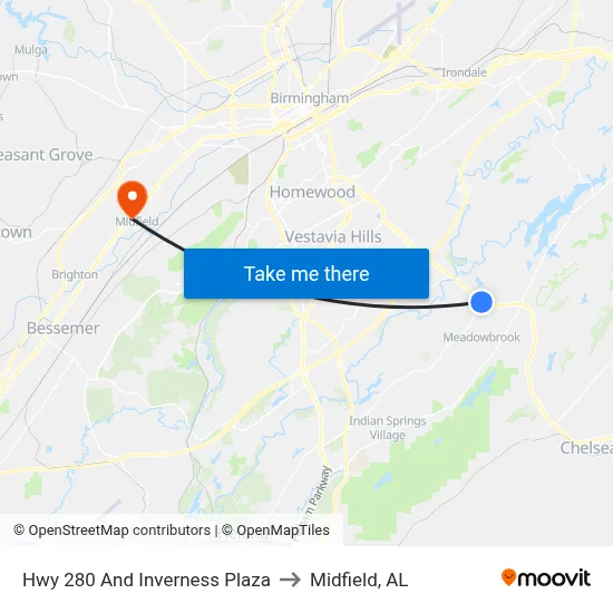 Hwy 280 And Inverness Plaza to Midfield, AL map