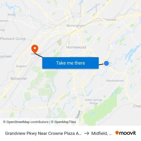 Grandview Pkwy Near Crowne Plaza Apts to Midfield, AL map