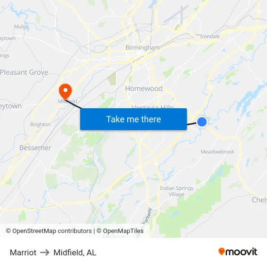 Marriot to Midfield, AL map