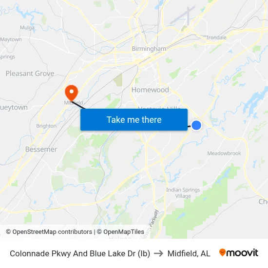 Colonnade Pkwy And Blue Lake Dr (Ib) to Midfield, AL map