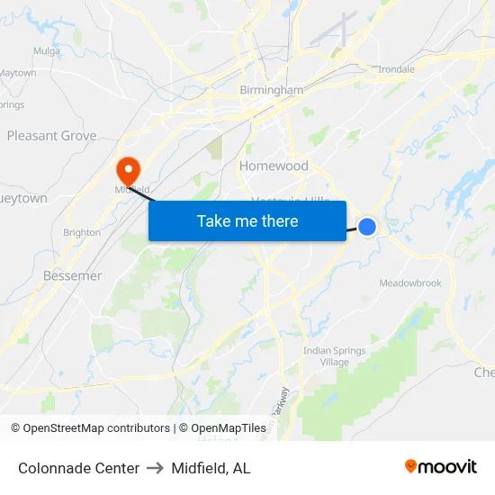 Colonnade Center to Midfield, AL map