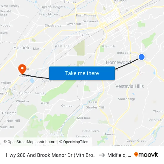 Hwy 280 And Brook Manor Dr (Mtn Brook Pl to Midfield, AL map