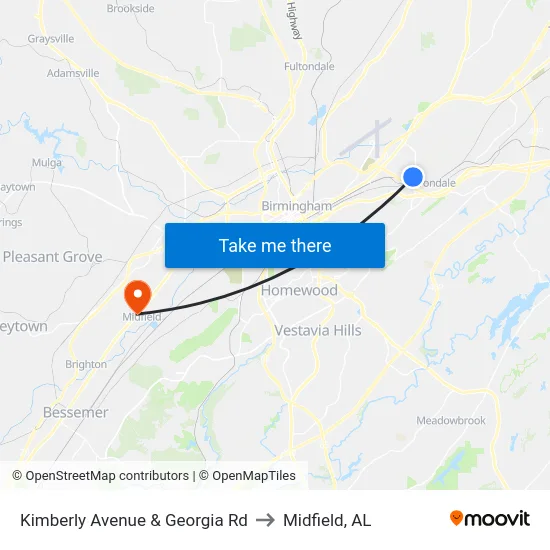 Kimberly Avenue & Georgia Rd to Midfield, AL map