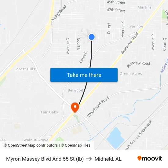 Myron Massey Blvd And 55 St (Ib) to Midfield, AL map