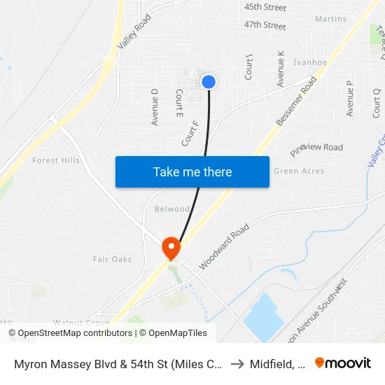 Myron Massey Blvd & 54th St (Miles Colle to Midfield, AL map