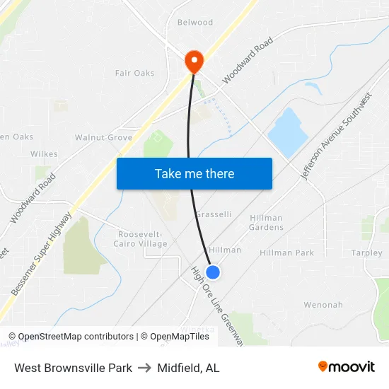 West Brownsville Park to Midfield, AL map