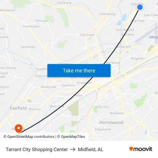 Tarrant City Shopping Center to Midfield, AL map