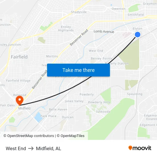 West End to Midfield, AL map