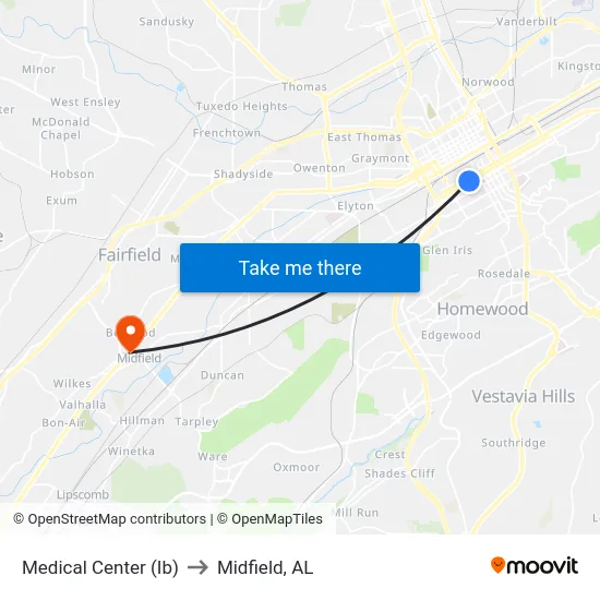 Medical Center (Ib) to Midfield, AL map