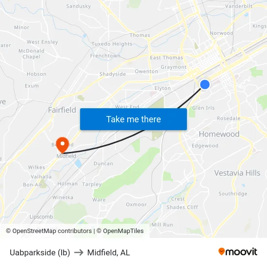 Uabparkside (Ib) to Midfield, AL map