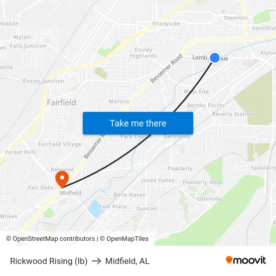 Rickwood Rising (Ib) to Midfield, AL map