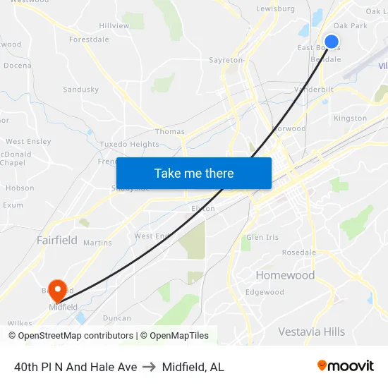 40th Pl N And Hale Ave to Midfield, AL map