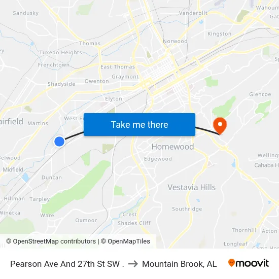 Pearson Ave And 27th St SW . to Mountain Brook, AL map
