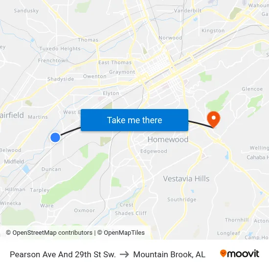 Pearson Ave And 29th St Sw. to Mountain Brook, AL map