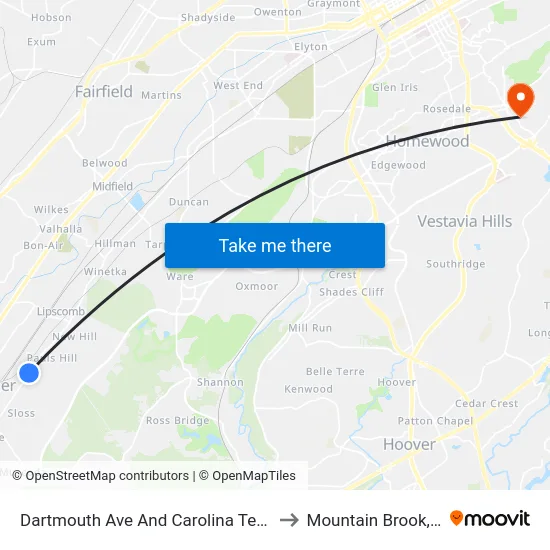 Dartmouth Ave And Carolina Terrace to Mountain Brook, AL map