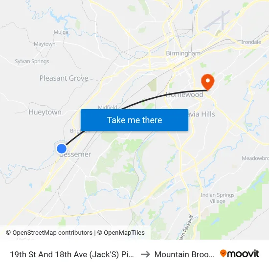19th St And 18th Ave (Jack'S) Pipe Shop to Mountain Brook, AL map
