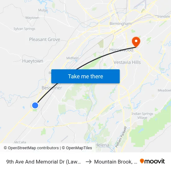 9th Ave And Memorial Dr (Lawson) to Mountain Brook, AL map