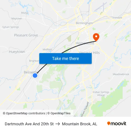 Dartmouth Ave And 20th St to Mountain Brook, AL map