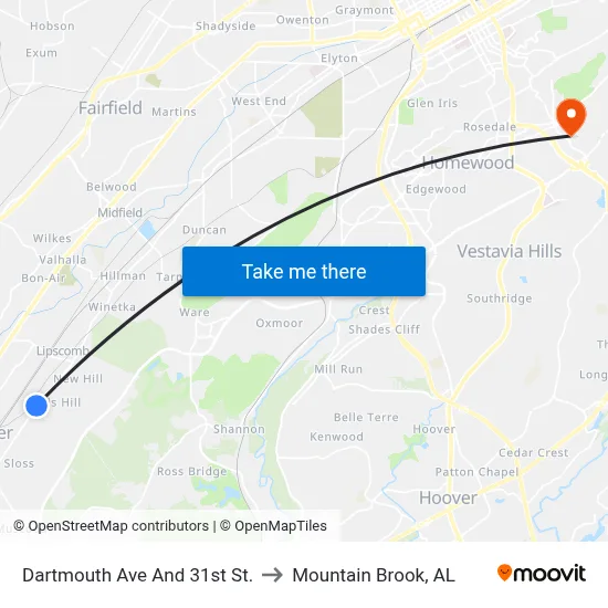 Dartmouth Ave And 31st St. to Mountain Brook, AL map