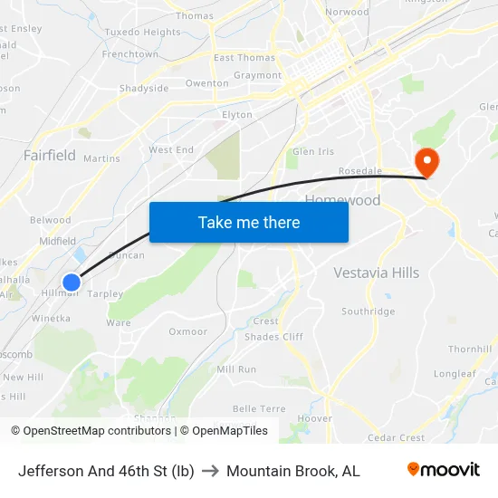 Jefferson And 46th St (Ib) to Mountain Brook, AL map