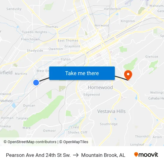 Pearson Ave And 24th St Sw. to Mountain Brook, AL map