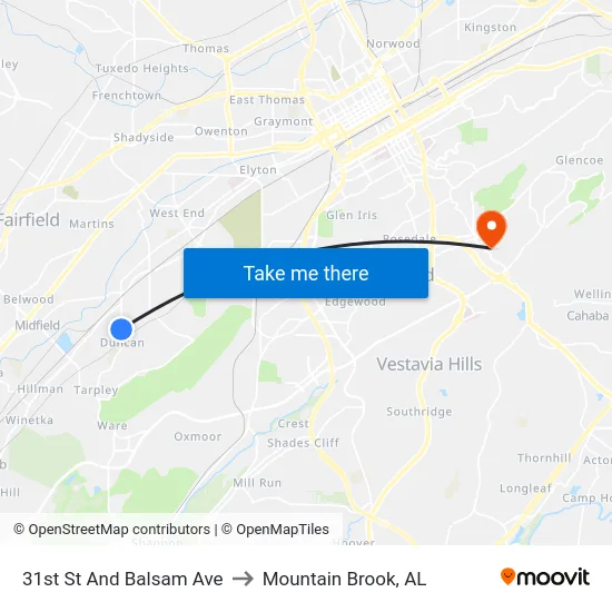 31st St And Balsam Ave to Mountain Brook, AL map