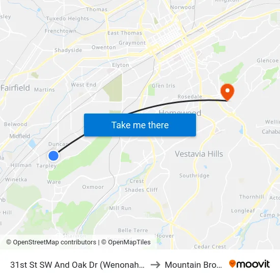 31st St SW And Oak Dr (Wenonah High Scho to Mountain Brook, AL map