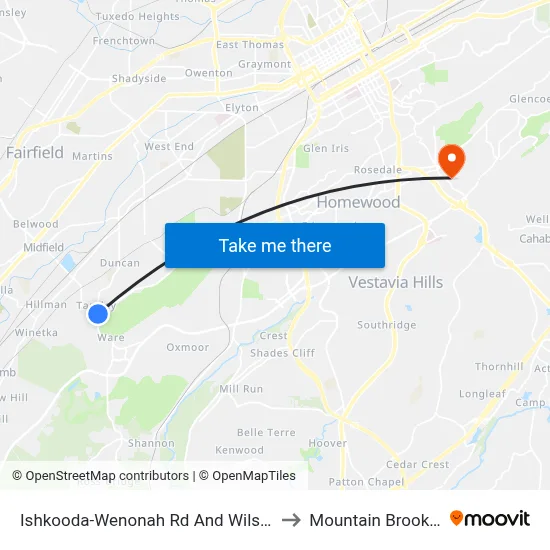 Ishkooda-Wenonah Rd And Wilson Rd to Mountain Brook, AL map