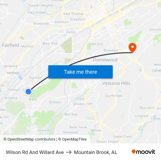 Wilson Rd And Willard Ave to Mountain Brook, AL map