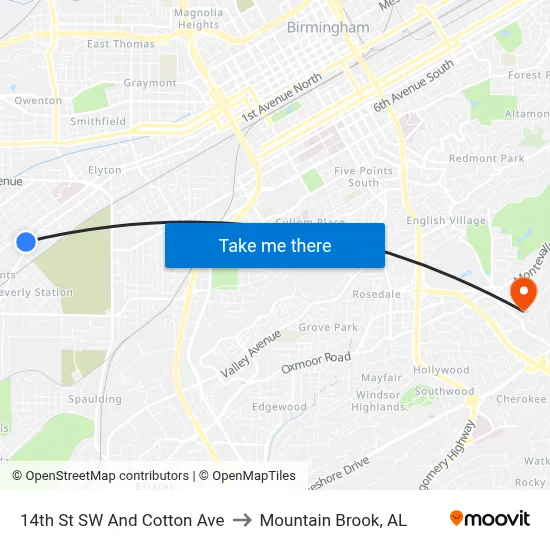 14th St SW And Cotton Ave to Mountain Brook, AL map