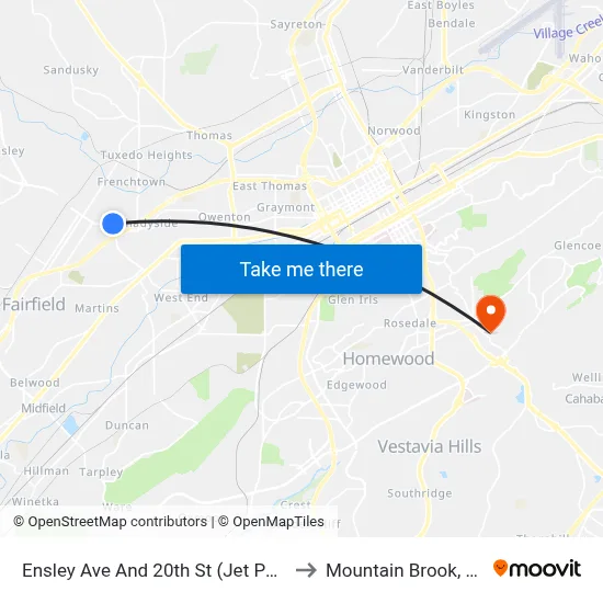 Ensley Ave And 20th St (Jet Pep) to Mountain Brook, AL map