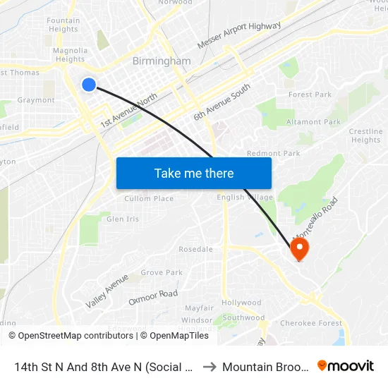 14th St N And 8th Ave N (Social Security to Mountain Brook, AL map