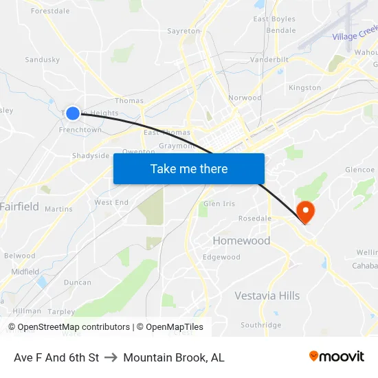 Ave F And 6th St to Mountain Brook, AL map