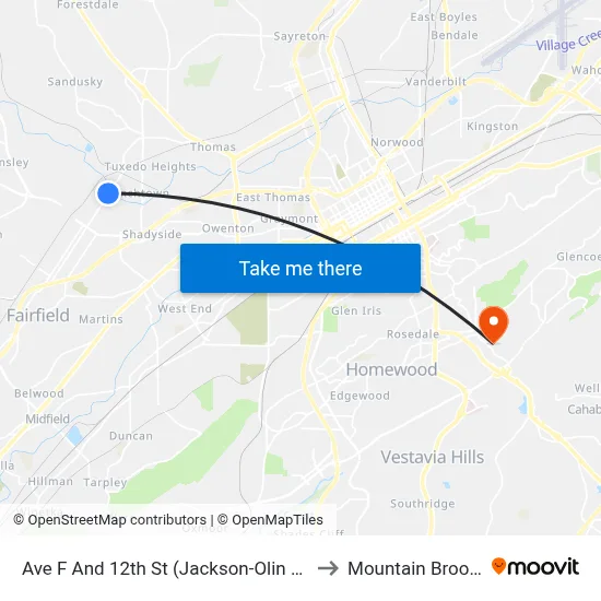 Ave F And 12th St (Jackson-Olin High Sch to Mountain Brook, AL map