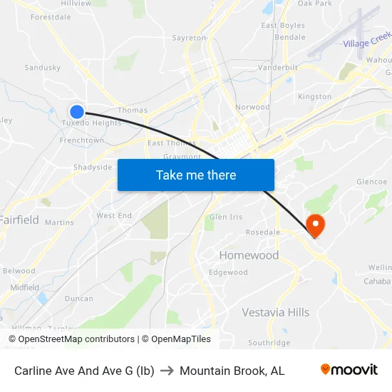 Carline Ave And Ave G (Ib) to Mountain Brook, AL map