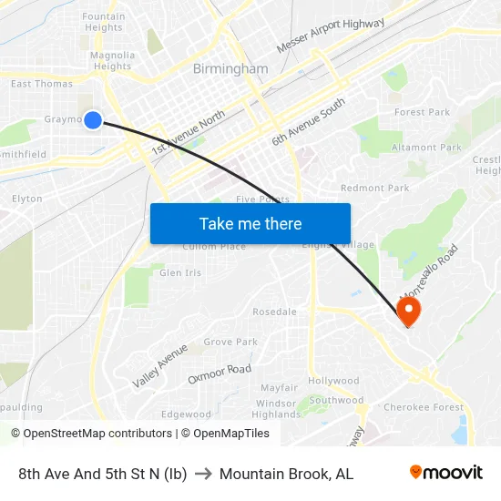 8th Ave And 5th St N (Ib) to Mountain Brook, AL map