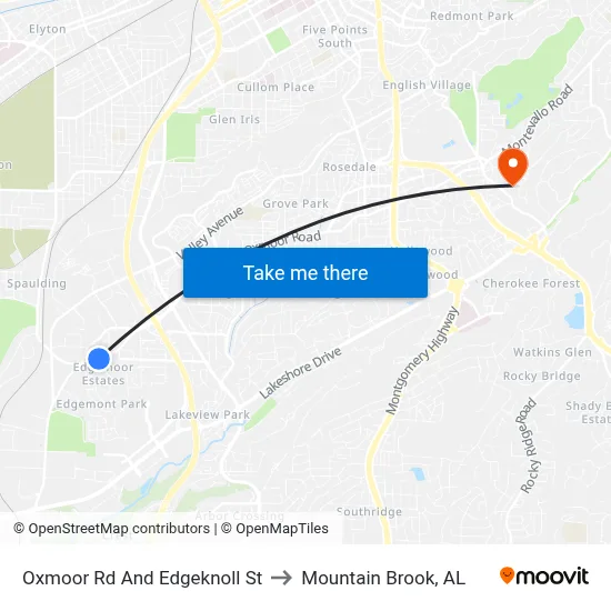 Oxmoor Rd And Edgeknoll St to Mountain Brook, AL map